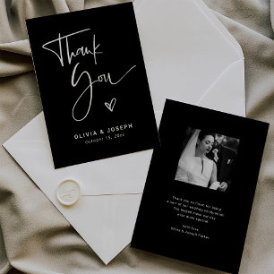 Modern Black Overlay Photo Wedding Thank You Card
