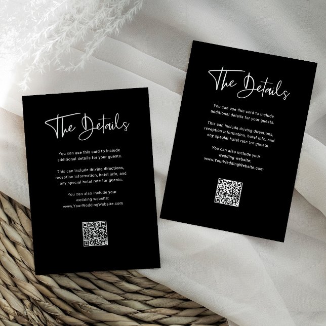 Modern Black Overlay | QR Code Wedding Details Enclosure Card (Creator Uploaded)