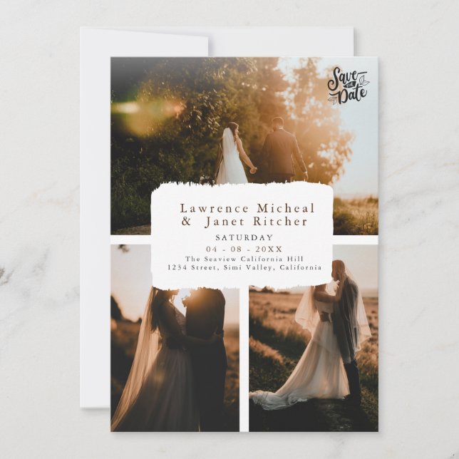 Modern Black overly 3 Photo minimalist invite (Front)