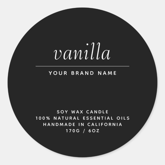 Modern black packaging candle product  classic round sticker (Front)