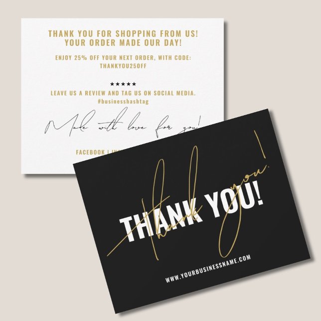Modern black packaging insert  thank you card (Creator Uploaded)
