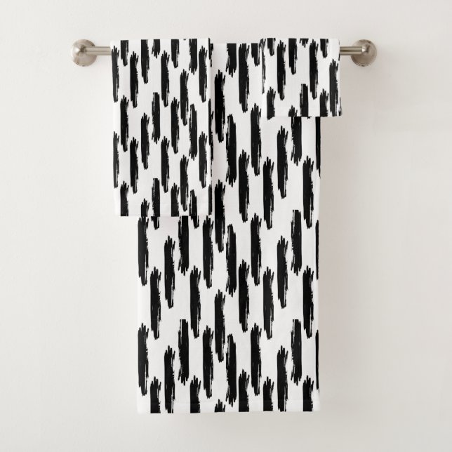 Modern Black Painted Stripe Pattern Bath Towel Set (Insitu)