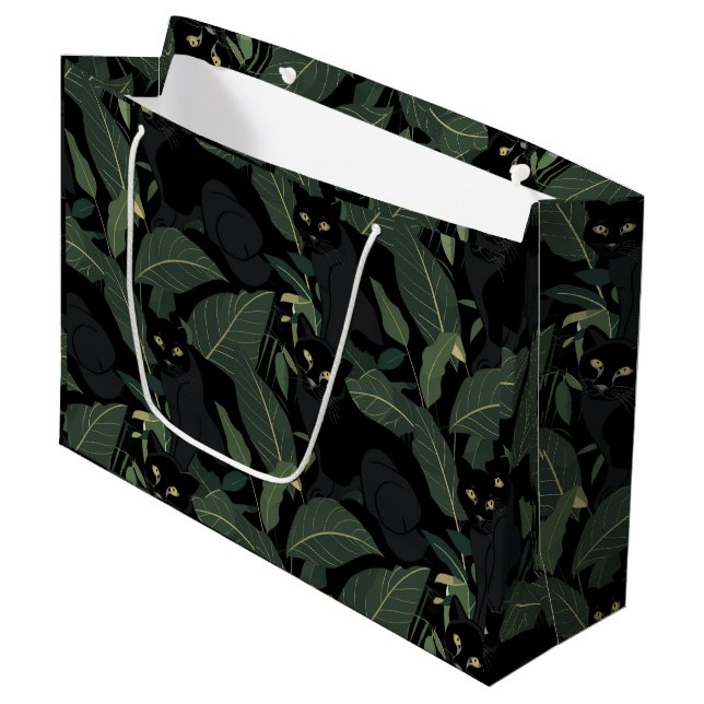 Modern black panther pattern large gift bag (Front Angled)