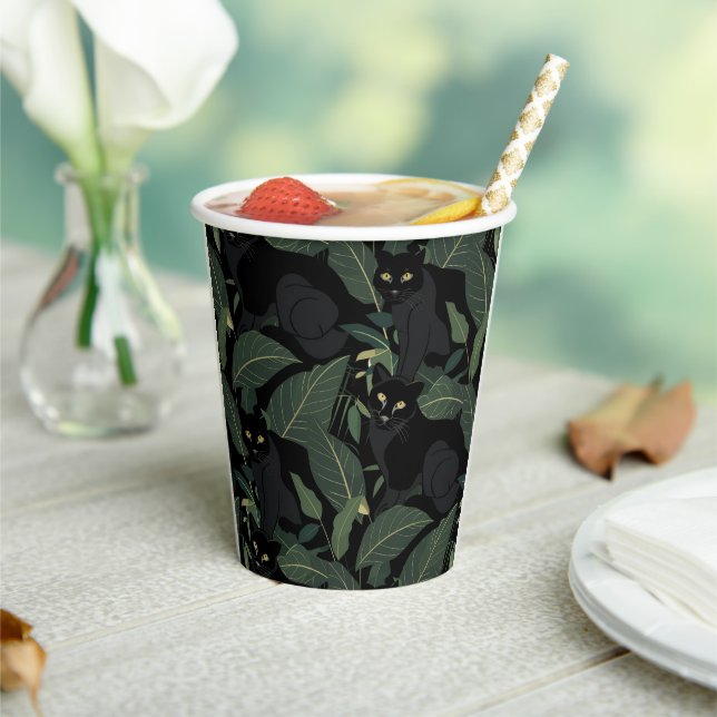 Modern black panther pattern paper cups (Insitu)