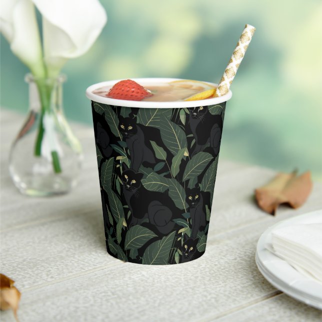 Modern black panther pattern paper cups (Insitu)