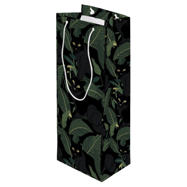 Modern black panther pattern wine gift bag (Back Angled)