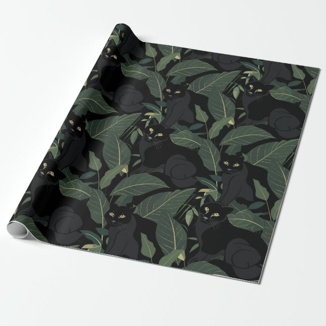 Modern black panther pattern wrapping paper (Unrolled)