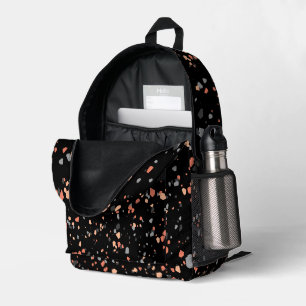 Modern Black Peach Geometric Terrazzo Printed Backpack