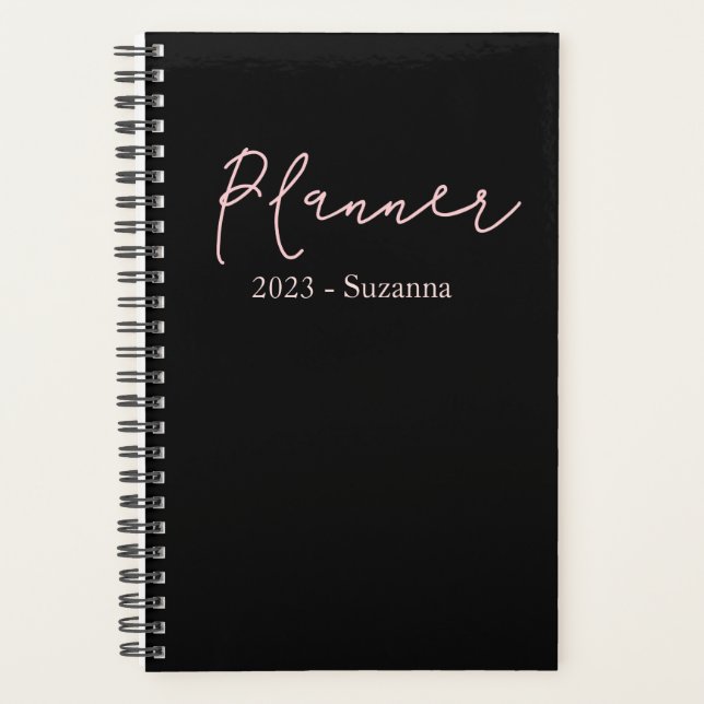 Modern Black Personalise Name Year Planner (Front)