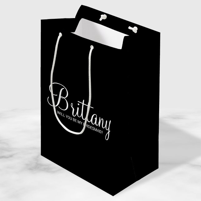 Modern Black Personalised Bridesmaid Proposal Medium Gift Bag (Creator Uploaded)