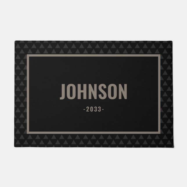 Modern Black Personalised Family Last Name Doormat (Front)