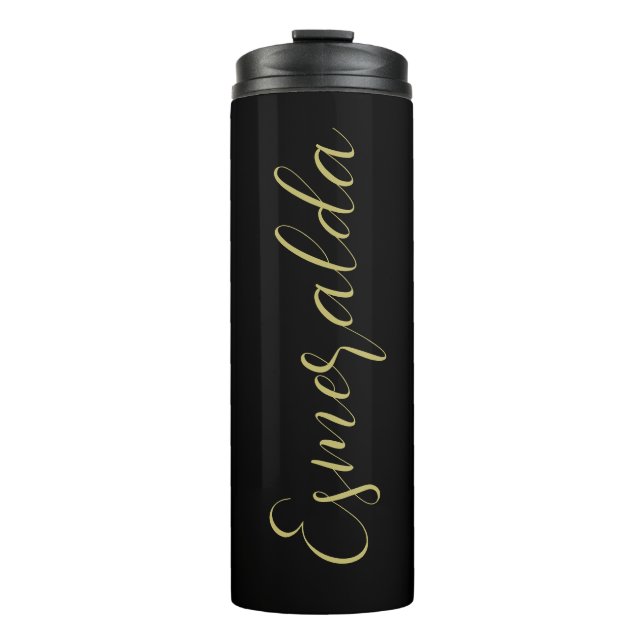 Modern Black Personalised Gold Typography Thermal Tumbler (Front)