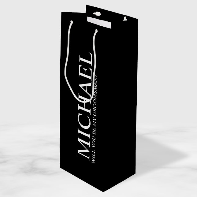 Modern Black Personalised Groomsman Proposal Wine Gift Bag (Creator Uploaded)