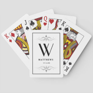 Modern Black Personalised Monogram and Name  Playing Cards