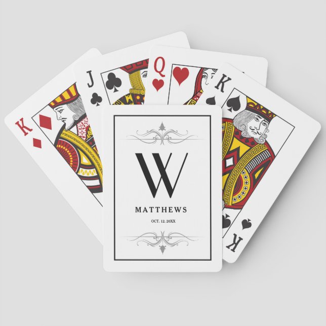 Modern Black Personalised Monogram and Name  Playing Cards (Back)