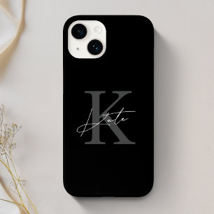 Modern Black Personalised Monogram Name Case-Mate iPhone 14 Case