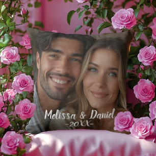 Modern Black Personalised Photo Valentine's Cushion