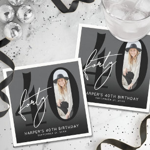 Modern Black Photo 40th Birthday Party Napkin