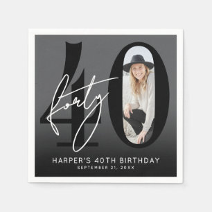 Modern Black Photo 40th Birthday Party Napkin