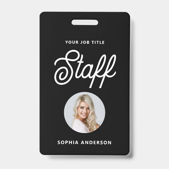 Modern Black | Photo and Trendy Script ID Badge (Front)