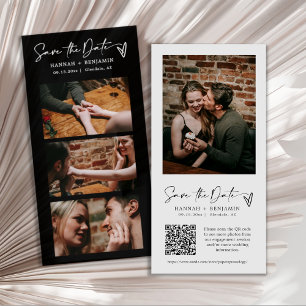 Modern Black Photo Booth Strip QR Code Save The Date