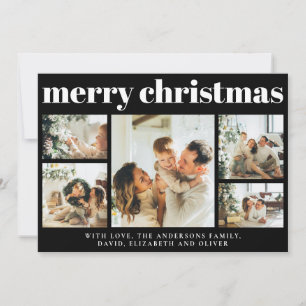 Modern Black Photo Collage Christmas Holiday  Card