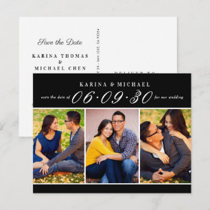 Modern Black Photo Collage Save the Date Announcement Postcard