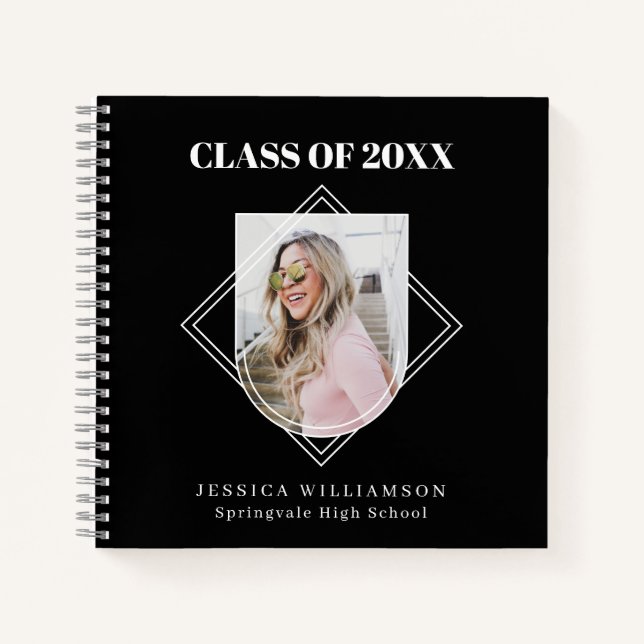 Modern Black Photo Graduation Party Guest Book (Front)