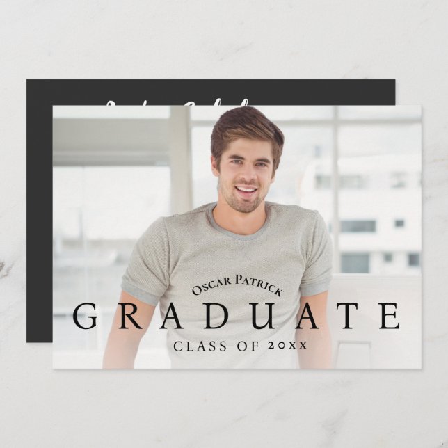 Modern Black Photo Graduation Party Invitation (Front/Back)