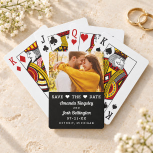 Modern Black Photo Heart Save the Date Playing Cards