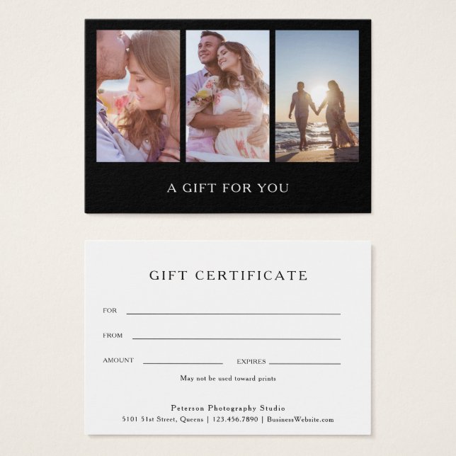 Modern Black Photo Photography Gift Certificate (Front & Back)