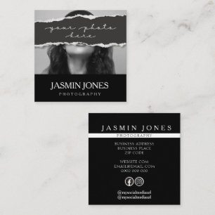 Modern Black Photo Photography Square Business Card