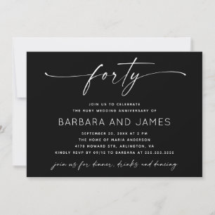 Modern Black Photo Ruby 40th Wedding Anniversary Invitation