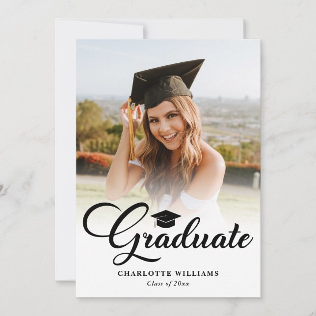 Modern Black Photo Script Graduation Party Invitation (Front)