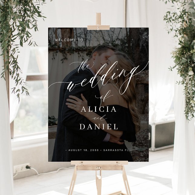 Modern black photo script wedding welcome sign (Creator Uploaded)