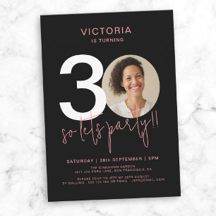 Modern Black Pink 30th Birthday Invitation
