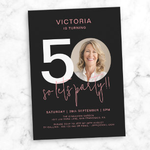 Modern Black Pink 50th Birthday Invitation
