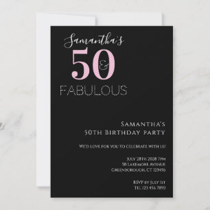 Modern Black Pink 50th Birthday Party Invitation