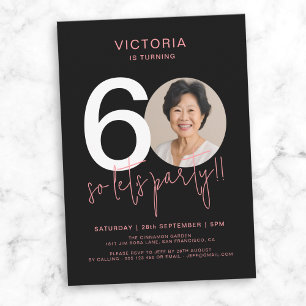 Modern Black Pink 60th Birthday  Invitation