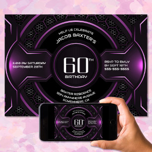Modern Black Pink 60th Birthday Party Invitation