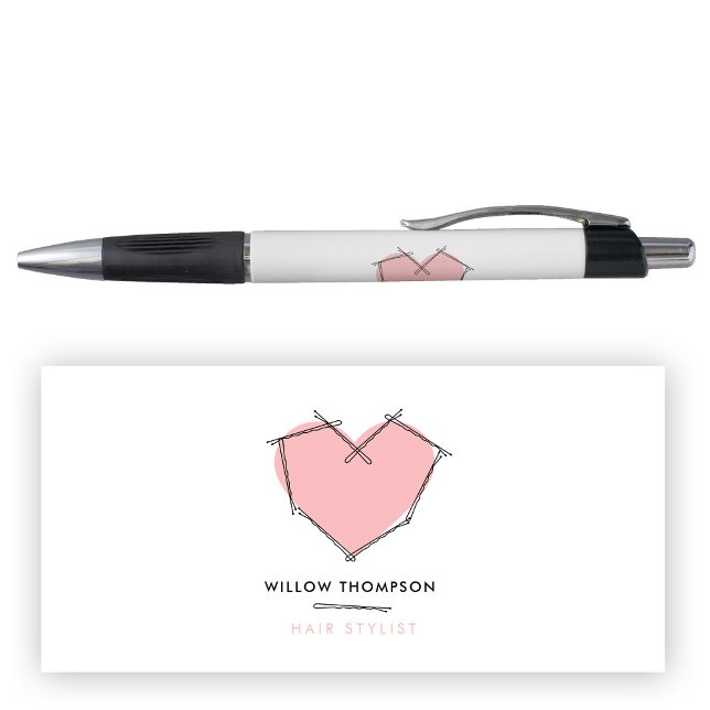Modern Black Pink Bobby Pins Hair Stylist Branding (Modern Black Pink Bobby Pins Hair Stylist Branding Pen)