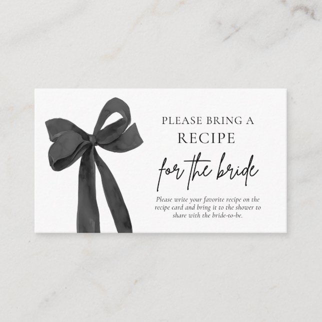 Modern Black Pink Bow Please Bring A Recipe Enclosure Card (Front)
