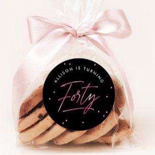 Modern Black Pink Calligraphy 40th Birthday Classic Round Sticker