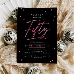 Modern Black Pink Calligraphy 50th Birthday Invitation