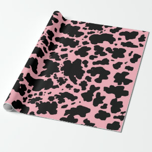 Modern Black Pink Cow Skin Texture Animal Print  Wrapping Paper