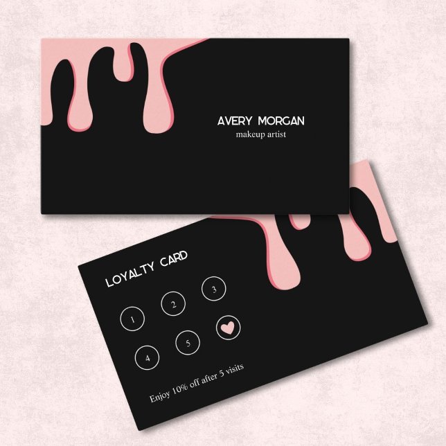 Modern Black Pink Drip Makeup Artist Loyalty Card (Creator Uploaded)