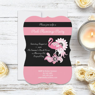 Modern Black Pink Flamingo Party Invitations
