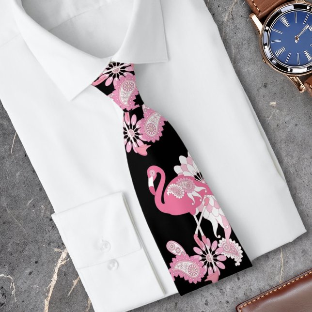 Modern Black Pink Flamingo Tie (Creator Uploaded)