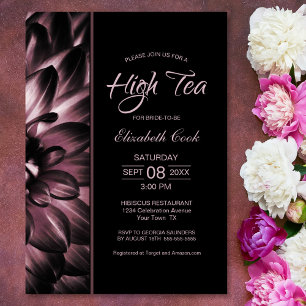 Modern Black Pink Floral High Tea Bridal Shower Invitation