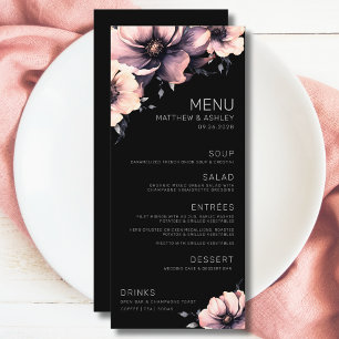 Modern Black Pink Floral Wedding Menu